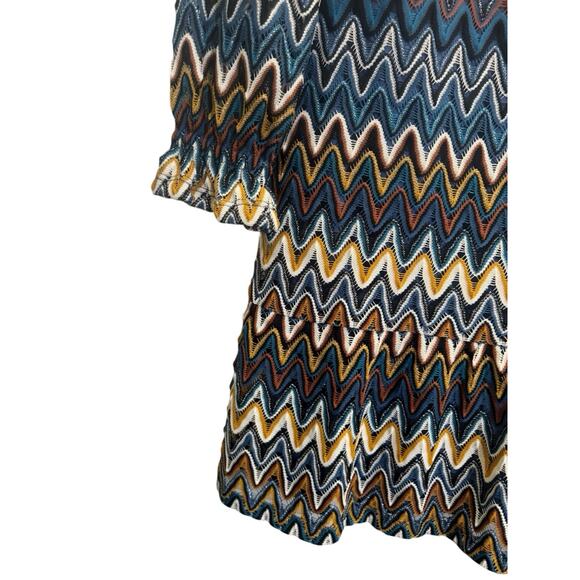 NWT Donna Morgan Nordstrom 6 Blue Rust Zig Zag Crochet Dress Poet Sleeve #5575 - Picture 6 of 16